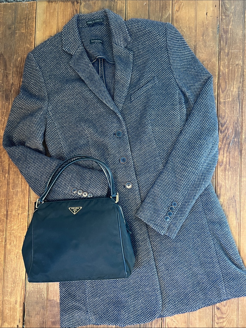 Women’s Schneiders Austria navy tan trench coat jacket lightweight wool